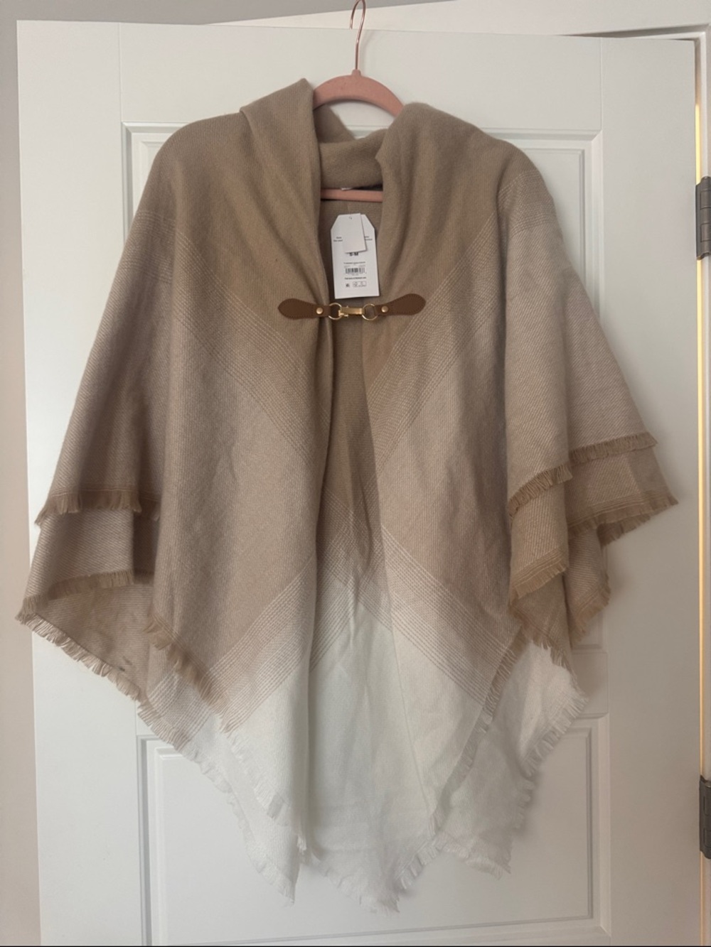Time and Tru Beige to Cream Ombre Shawl Wrap with Toggle Closure